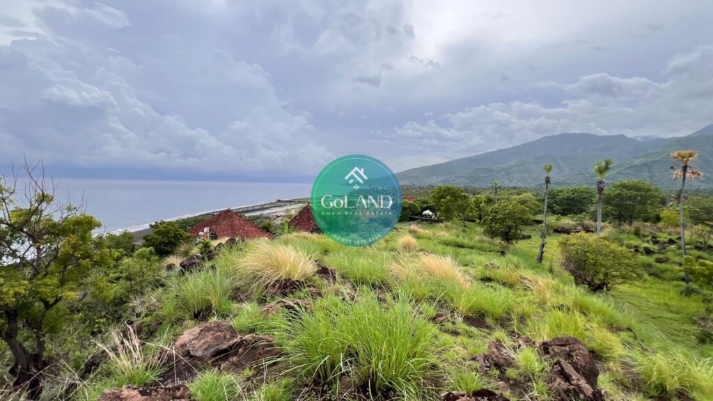 Panoramic views from this land for sale in Amed Bali